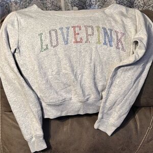 PINK Victoria's Secret Gray Sweater with Multicolor LOVE PINK
